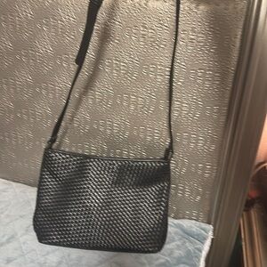 Liz Claiborne Black Crossbody Bag with Woven Texture and Long Strap